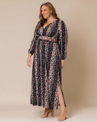 Kelsey Long Sleeve Maxi Dress in Black Floral Falls