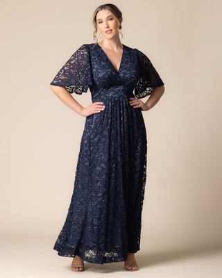 Luminous Sequin Lace Long Gown in Nocturnal Navy