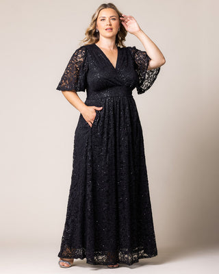 Luminous Sequin Lace Long Gown in Onyx