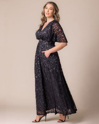 Luminous Sequin Lace Long Gown in Storm Grey