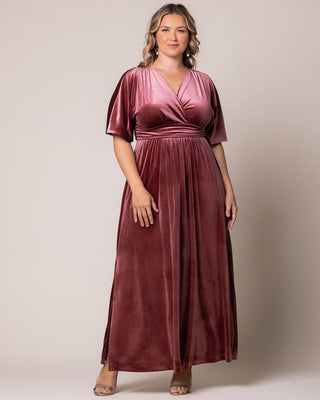 Verona Velvet Evening Gown in Mauve Rose