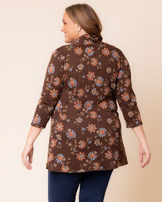 Lori Drawstring Cardigan in Mocha Floral Motif