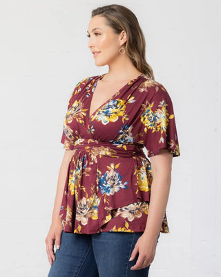 Encore Print Top in Bordeaux Blooms