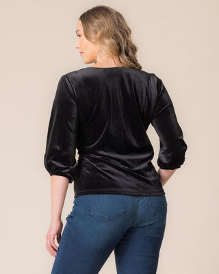 Odette Velvet Faux Wrap Top in Onyx