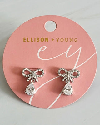 Glittering Bow Teardrop Earrings in Sparkle