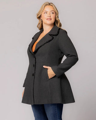 Juliette Winter Coat with Satin Trim in Graphite Grey