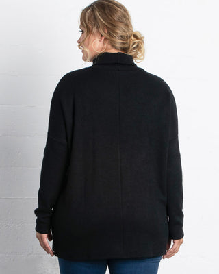 Paris Turtleneck Tunic Sweater in Black Noir