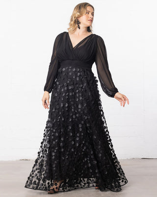 Blossoming Beauty Mesh Evening Gown in Onyx Blossoms