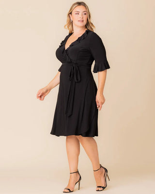 Barcelona Midi Wrap Dress in Black Noir