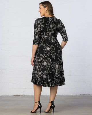 Flirty Flounce Wrap Dress in Black Florals