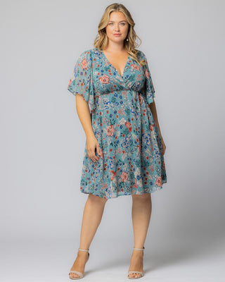 Florence Flutter Sleeve Dress  in Blue Garden Print