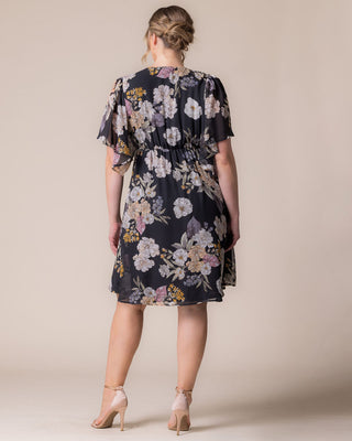 Florence Flutter Sleeve Dress in Midnight Peony Print