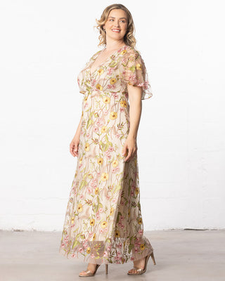 Embroidered Elegance Evening Gown in Sunkissed Garden Print