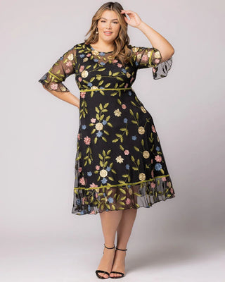 Wildflower Embroidered Dress in Black Blossom Print