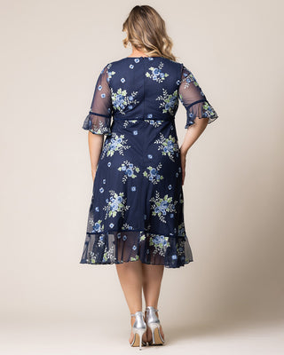 Wildflower Embroidered Dress in Glistening Blue Blooms