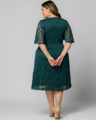 Starry Sequined Lace Cocktail Dress in Emerald Green