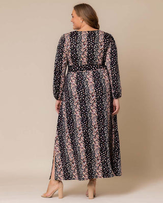 Kelsey Long Sleeve Maxi Dress in Black Floral Falls