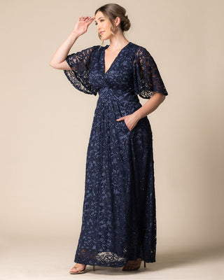 Luminous Sequin Lace Long Gown in Nocturnal Navy