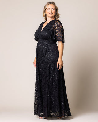 Luminous Sequin Lace Long Gown in Onyx