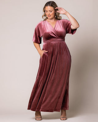 Verona Velvet Evening Gown in Mauve Rose