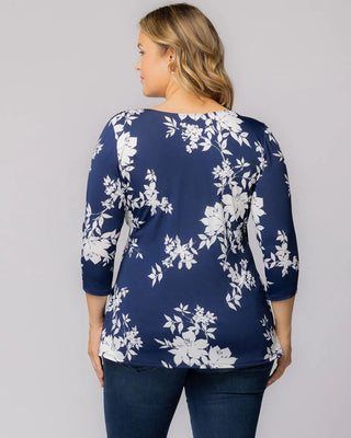 Femme Fatale Faux Wrap Top in Navy Floral Print