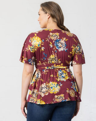 Encore Print Top in Bordeaux Blooms