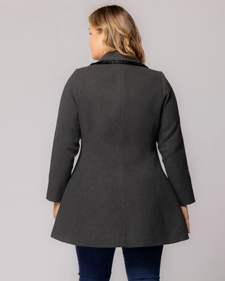 Juliette Winter Coat with Satin Trim in Graphite Grey