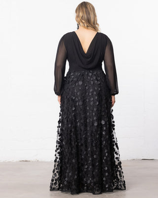 Blossoming Beauty Mesh Evening Gown in Onyx Blossoms