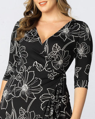 Flirty Flounce Wrap Dress in Black Florals