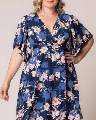 Florence Flutter Sleeve Dress in Blue Blossom Bliss