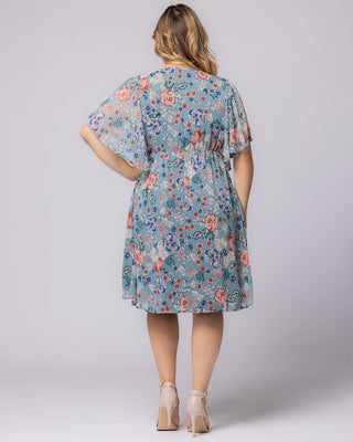 Florence Flutter Sleeve Dress  in Blue Floral Print