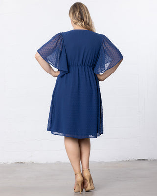 Florence Flutter Sleeve Dress in Denim Blue Dot