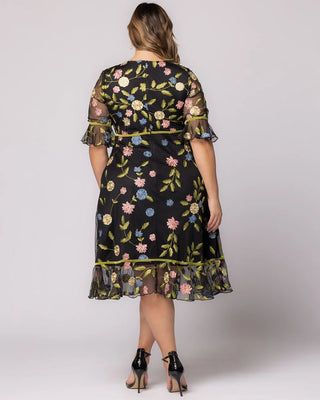 Wildflower Embroidered Dress in Black Blossom Print