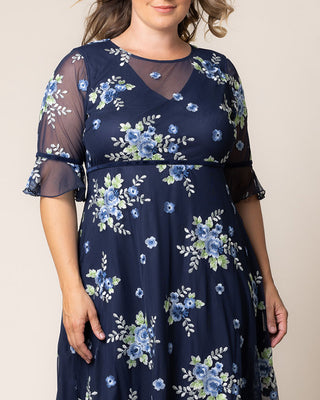 Wildflower Embroidered Dress in Glistening Blue Blooms