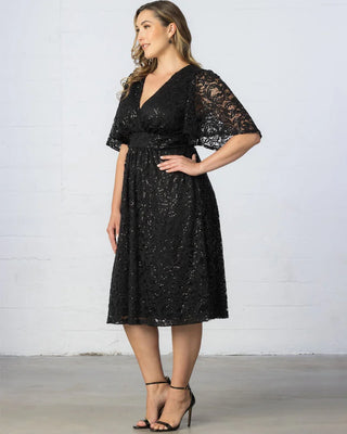 Starry Sequined Lace Cocktail Dress in Onyx