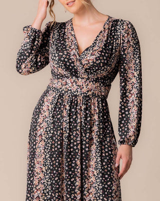 Kelsey Long Sleeve Maxi Dress in Black Floral Falls