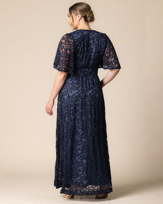 Luminous Sequin Lace Long Gown in Nocturnal Navy