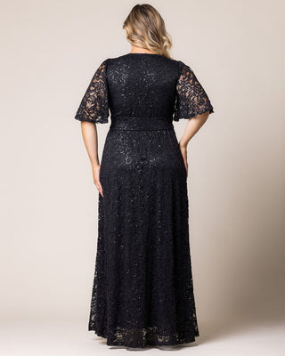 Luminous Sequin Lace Long Gown in Onyx