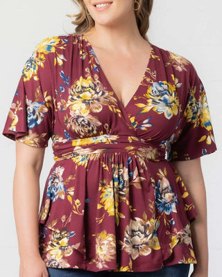 Encore Print Top in Bordeaux Blooms