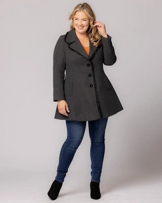 Juliette Winter Coat with Satin Trim in Graphite Grey