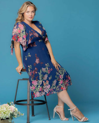 Breezy Border Print Cocktail Dress in Twilight Garden Border