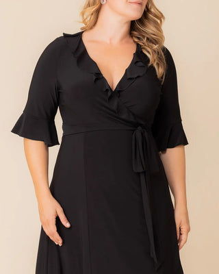 Barcelona Midi Wrap Dress in Black Noir