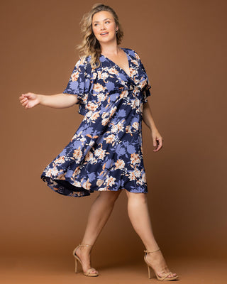 Florence Flutter Sleeve Dress in Blue Blossom Bliss