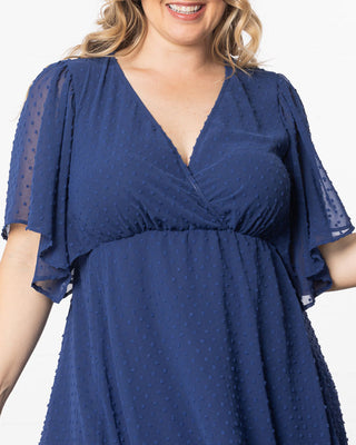 Florence Flutter Sleeve Dress in Denim Blue Dot