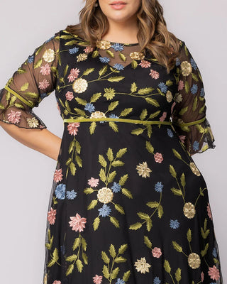 Wildflower Embroidered Dress in Black Blossom Print