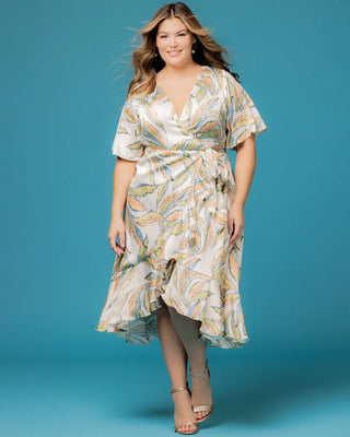 Chloe Wrap Dress in Artful Leaves