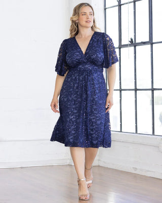 Starry Sequined Lace Cocktail Dress in 
Nocturnal Navy