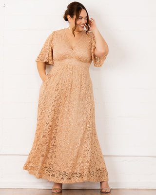 Luminous Sequin Lace Long Gown in Champagne