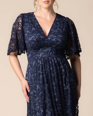 Luminous Sequin Lace Long Gown in Nocturnal Navy