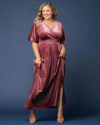 Verona Velvet Evening Gown in Mauve Rose